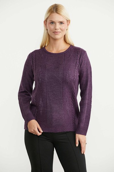 Sementa Mixed Motif Detailed Wool Knit Sweater - Purple