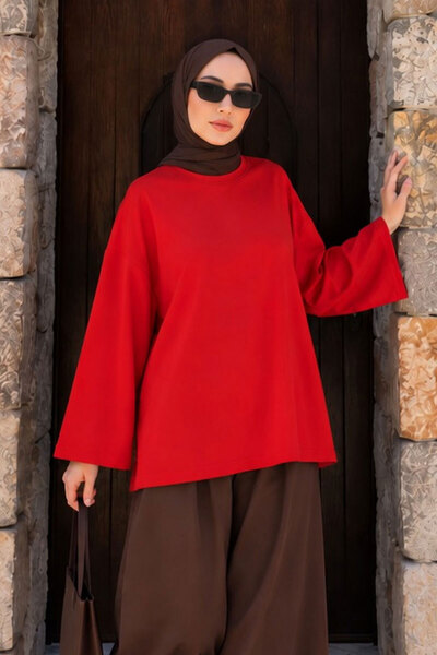 Tesettür Dünyası Oversize Oysho Sweat Tsd260331 Red