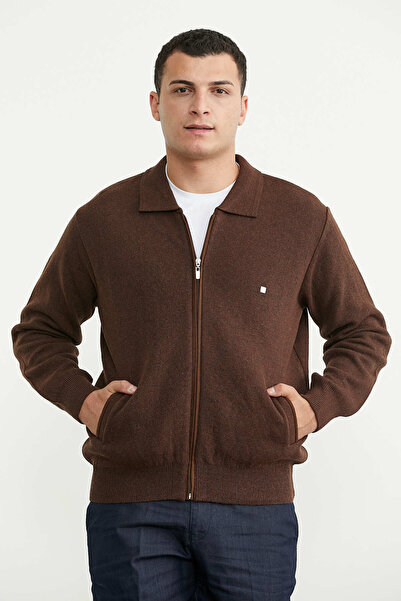 Sementa Shirt Collar Zippered Wool Knitwear Coat - Brown - Mink