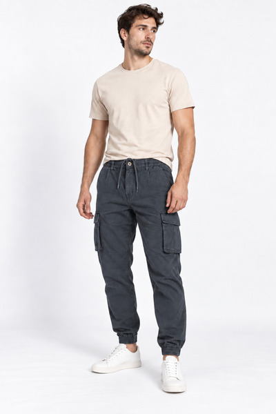 Angel Shopping Ανδρικό Παντελόνι Cargo Jogger με Λάστιχο και Κορδόνι Γκρι