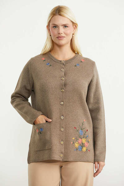 Sementa Wool Thick Embroidered Knitwear Jacket - Milk Coffee