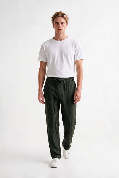 VESTRO Men's Jogger Striped Trousers with Zipper and Button Back Pockets Regu...