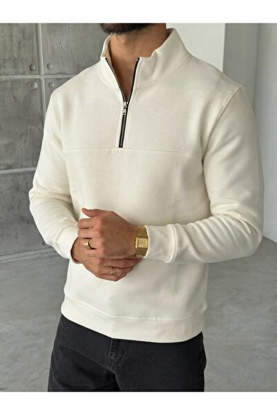 More Black Unisex Gray Stand Collar Half-Zip Oversize Sweatshirt