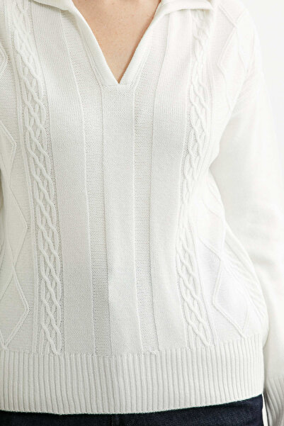 Sementa Polo Yaka Oversize Triko Kazak - Kemik
