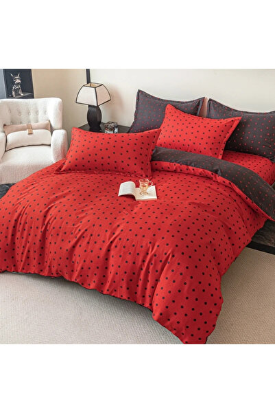 decorami Double bed linen, FINET, 6 pieces, with Stretchy, Jojo Home, Red, Bl...