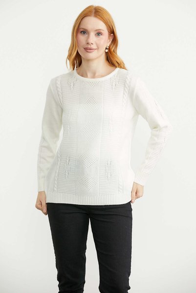 Sementa Mixed Motif Detailed Wool Knitwear Sweater - Bone Color