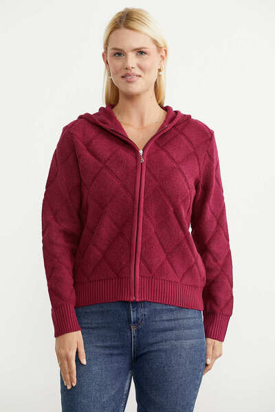 Sementa Hooded Zippered Knitwear Cardigan - Burgundy