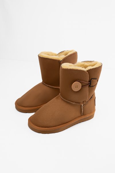 Shupe Children's Single Button Fur-Lined Tan Winter Boots