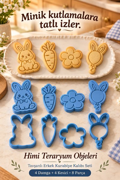 himi teraryum objeleri Rabbit Cookie Mold and Stamp Set Boy's Birthday Carrot Balloon Themed