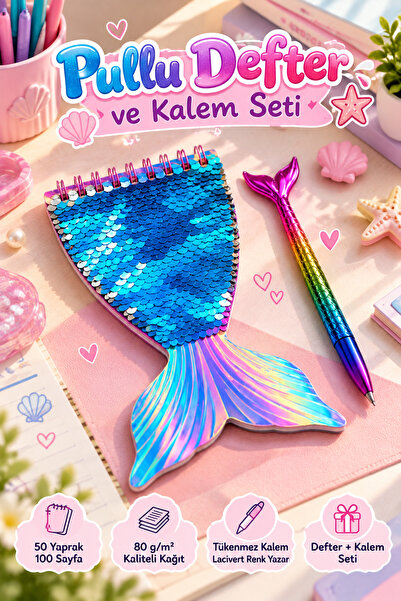 Daks Sequin Notebook & Pen Set – 100 Pages, 18X11 cm Spiral Notebook + Ballpo...