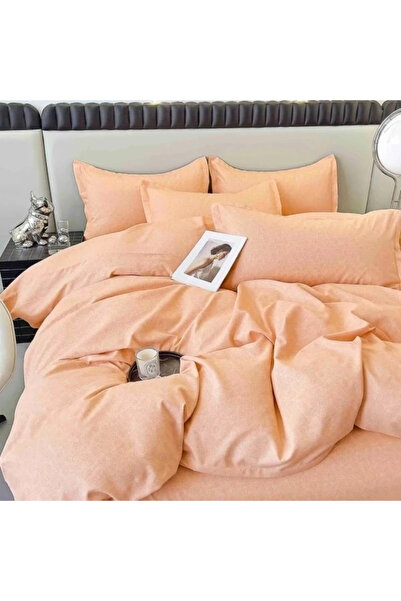 decorami Lenjerie pat dublu, FINET, 6 piese, cu ELASTIC, Jojo Home, Somon des...