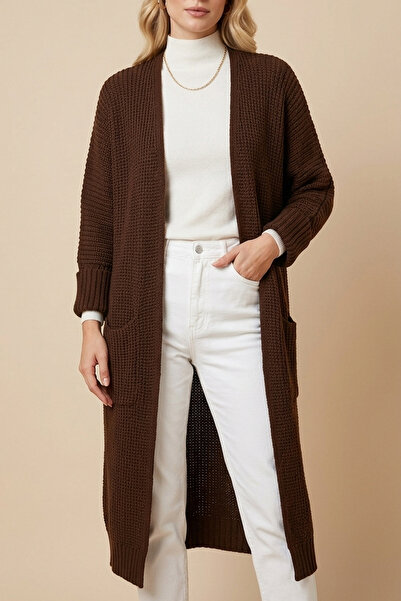 mefru Women's Oversize Long Pocket Thick Knitwear Basic Cardigan