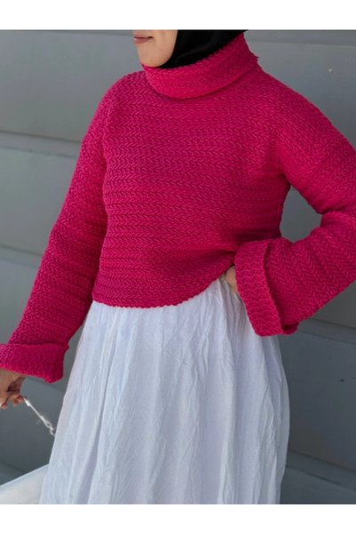 Hepsi Moda Full Fisherman Sweater - 98365 - Fuchsia