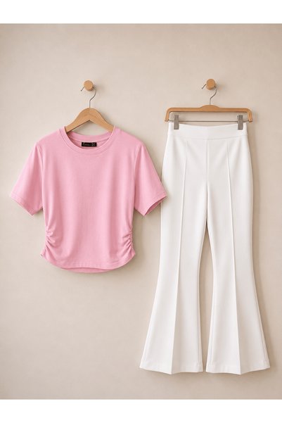 Hepsi Moda Short Sleeve Side Gathered Oysho Blouse - Cvx - Pink