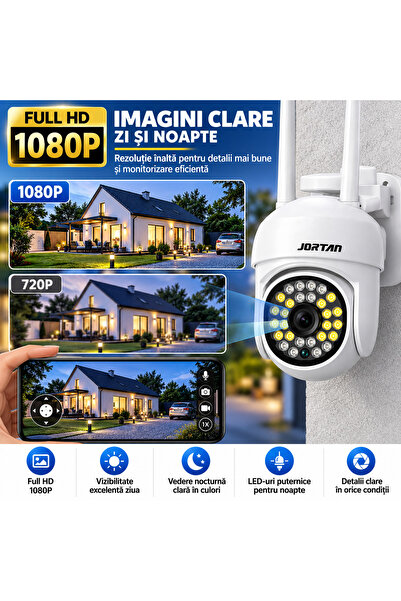 ASMXX Cameră de supraveghere JORTAN JT-8161, Wi-Fi, Full HD 1080P, 360°, vedere nocturnă color și infraroșu, detectare mișcare PIR, audio bidirecțional, IP66, card 32GB cadou