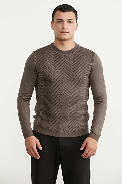 Sementa Patterned Crew Neck Knitwear Sweater - Mink
