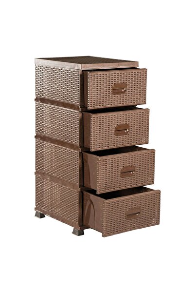 sterk Dulap de depozitare din ratan cu 4 sertare, 91x46x37.5 cm, Maro