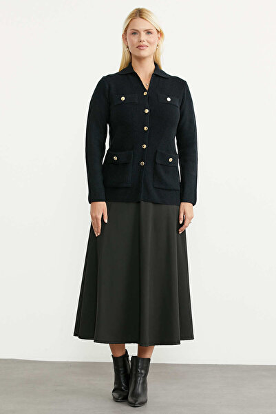 Sementa Long Knit Cardigan with Large Pockets - Black