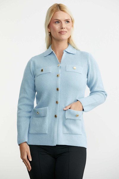 Sementa Long Knit Cardigan with Large Pockets - Blue