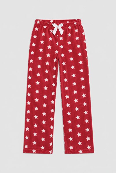 MARKAPIA WOMAN Pantaloni de pijama din fleece roșii cu model stea pentru femei