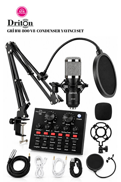 DRİTON BM-800 + V8 SES KARTI GRİ PODCAST TİKTOK YOUTUBE YAYINCI CONDENSER MİK...