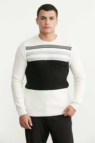 Sementa Zero Collar Block Transition Knitwear Sweater - Bone