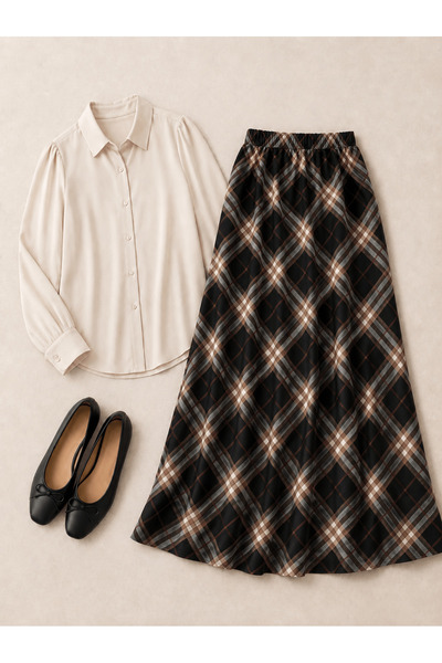 Hepsi Moda Plaid Pattern Scuba Skirt - Black