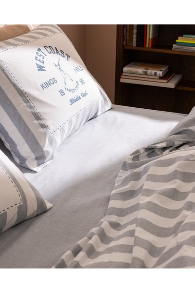 Madame Coco Olivier Single 100% Cotton Ranforce Printed Duvet Cover Set - Gray
