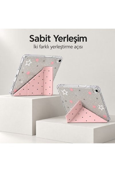 Alfa MEC Samsung Galaxy Tab S10 FE /S10 Lite/S10/S9 FE/S9 Uyumlu Uyumlu Desenli Mars Kalem Bölmeli Kılıf