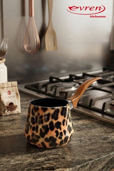 EVREN MUTFAK Leopar Desen Granit Cezve 600 ml NO:6 Bakalit kulplu
