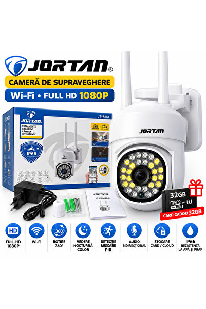 ASMXX Cameră de supraveghere JORTAN JT-8161, Wi-Fi, Full HD 1080P, 360°, vede...