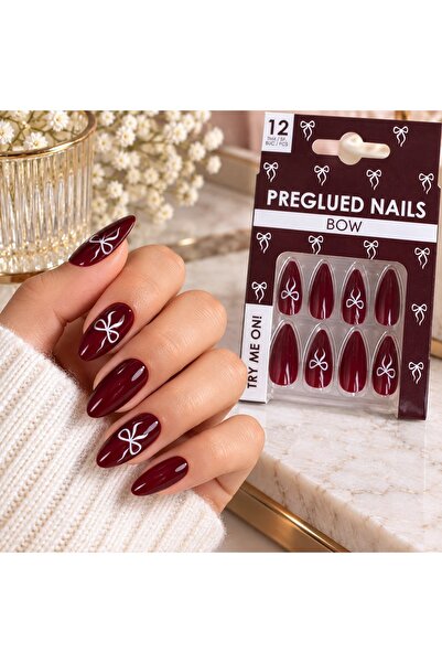 DD SHOP Unghii bordo-albe buline 12buc - Set False Oval-Ascutite, Cosmetice P...