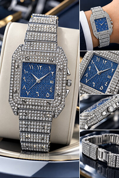 Gold Power Luxury Stone Arabic Numerals Calendar Unisex Wristwatch
