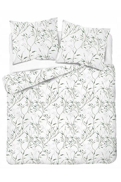 Detexpol Lenjerie de pat din satin alb 160x200 cu frunze verzi - 5992 B - Hom...