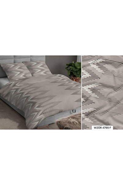 Karo Lenjerie de pat satin 140x200 cu model geometric bej cu fermoar 4799 F