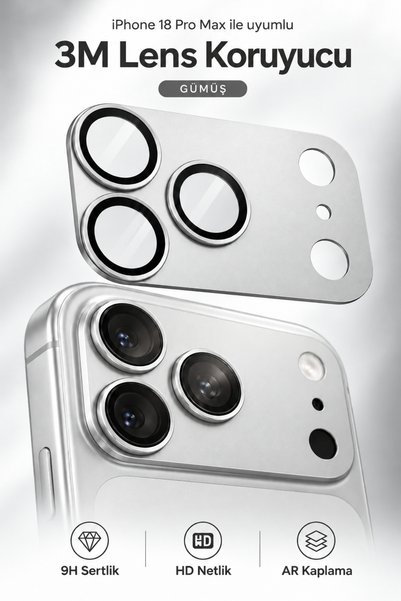 Evax [3M Lens] iPhone 18 Pro Max Uyumlu Gümüş 3M Tam Kaplayan Su Toz Geçirmez...