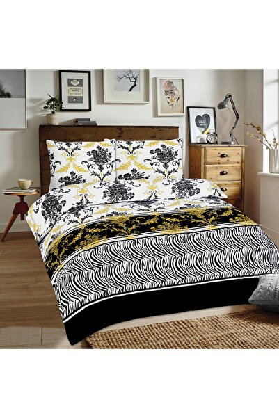 Matex Lenjerie de pat din flanelă 220x200 F-68A-1 buchete zebră alb galben negru