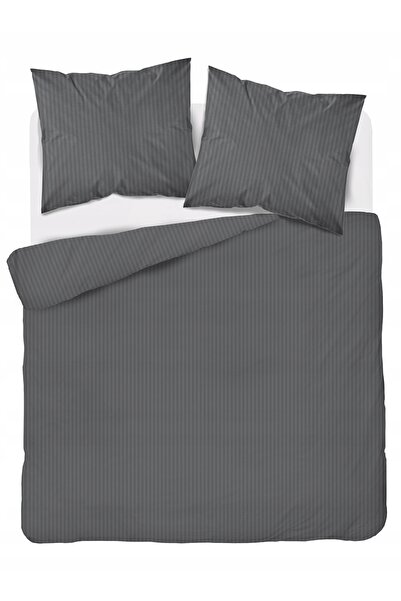 Detexpol Lenjerie de pat damasc 160x200 gri închis culoare uni cu dungi de 1 ...