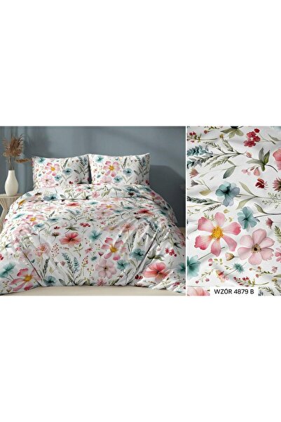 Karo Lenjerie de pat din satin 140x200 flori colorate fermoar 4879 B Sati