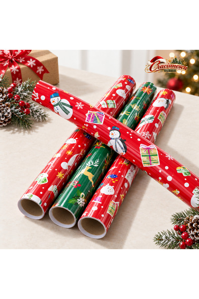 Craciunescu By DBR Hartie de Impachetat Cadouri 70 cm x 2 m, Imprimeu Festiv -