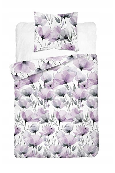 Detexpol Lenjerie de pat din bumbac 140x200 alb cu flori mov acuarelă-5762 A