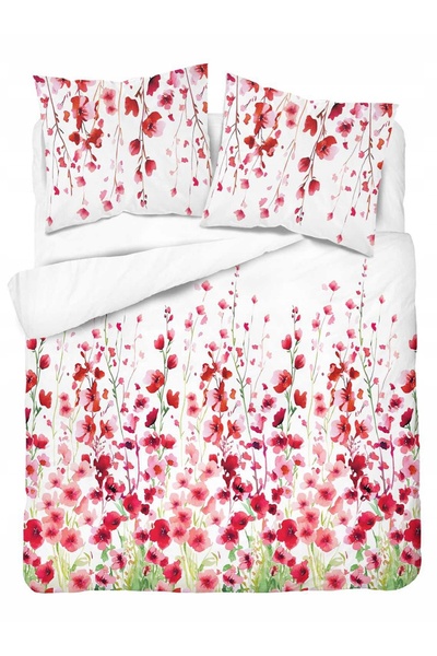 Detexpol Lenjerie de pat din bumbac 180x200 albă cu flori roșii steppe-5759 B