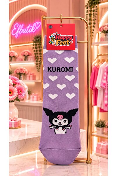 EFBUTİK Purple Heart Kuromi Character Patterned Socks