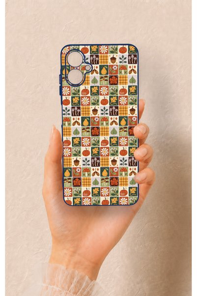Vip Case Samsung A06 Compatible Autumn Themed Patchwork Patterned Silicone Case