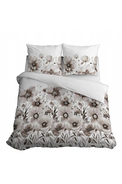 Detexpol 220x200 alb bej cu flori lenjerie de pat din satin 4923 B Home Satin 81