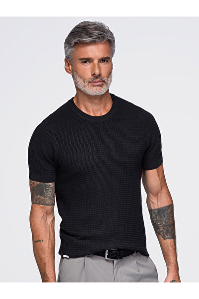 OMBRE Pánské tričko, Slim Fit, krátký rukáv OM-TSCT-0303 Černá