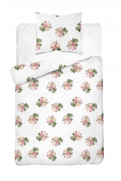 Detexpol Lenjerie de pat din satin 140x200 albă cu mici buchete de trandafiri...