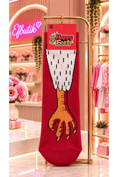 EFBUTİK Fun Socks with Red Long Chicken Legs Design