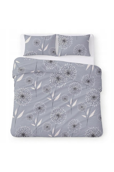 Karo Lenjerie de pat din bumbac 200x220 gri cu păpădii albe design modern