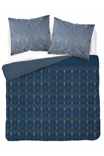 Detexpol Lenjerie de pat din satin 180x200 albastru marin cu ornament auriu 4...